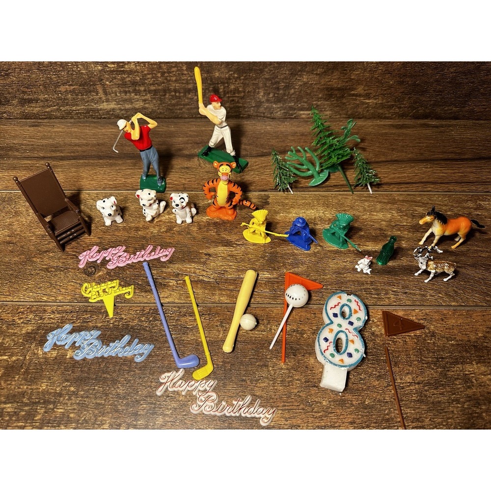 Lot of 16 Miniatures Golf Baseball Tiger Rabbit Dogs Birthday Cake Toppers